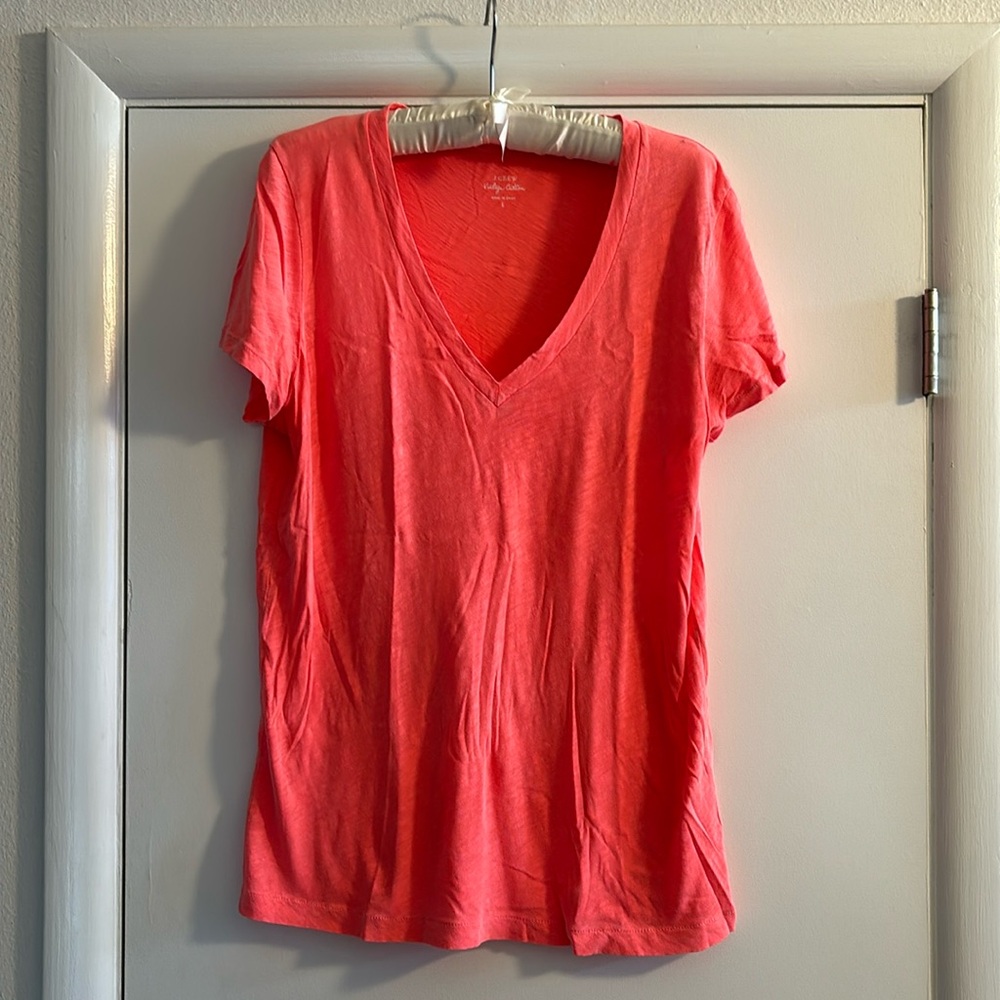 J. Crew Coral Pink V-Neck Short Sleeve Tee